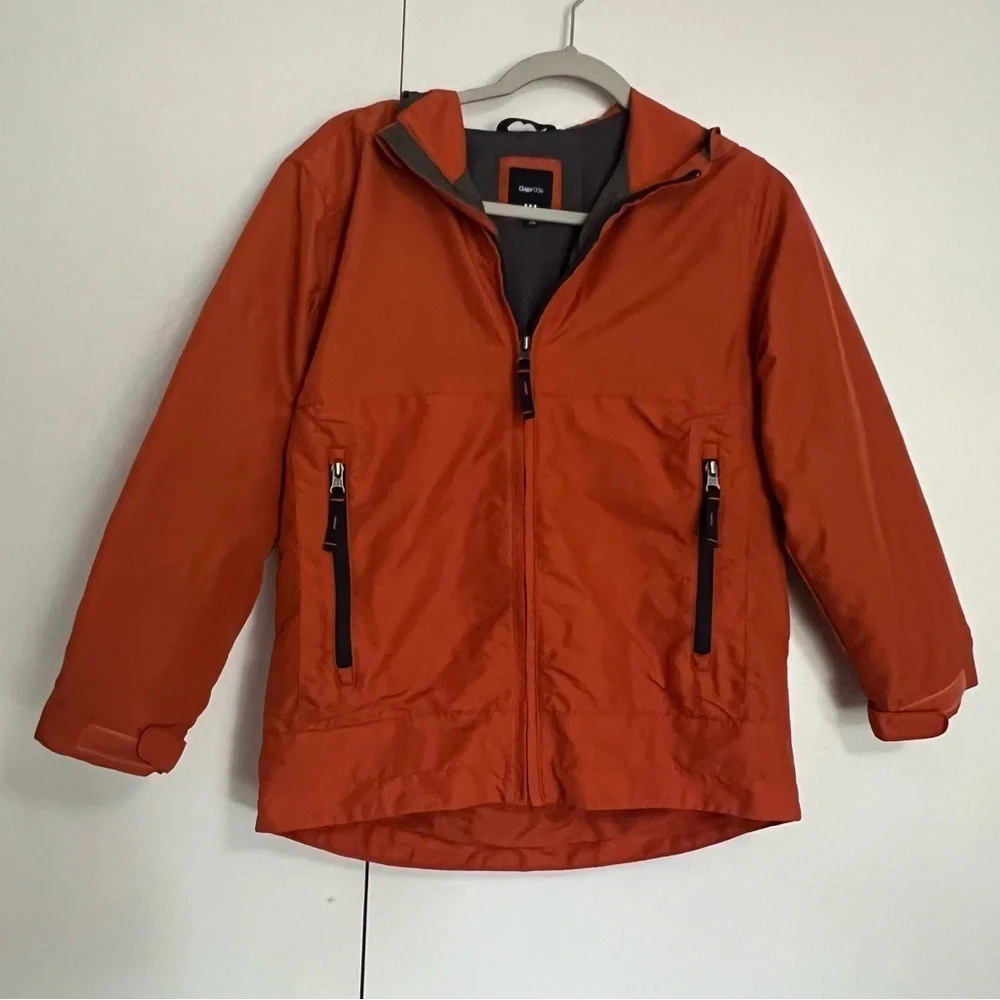 Gap Kids Orange Windbreaker Rain Lightweight Hooded Jacket size large 10